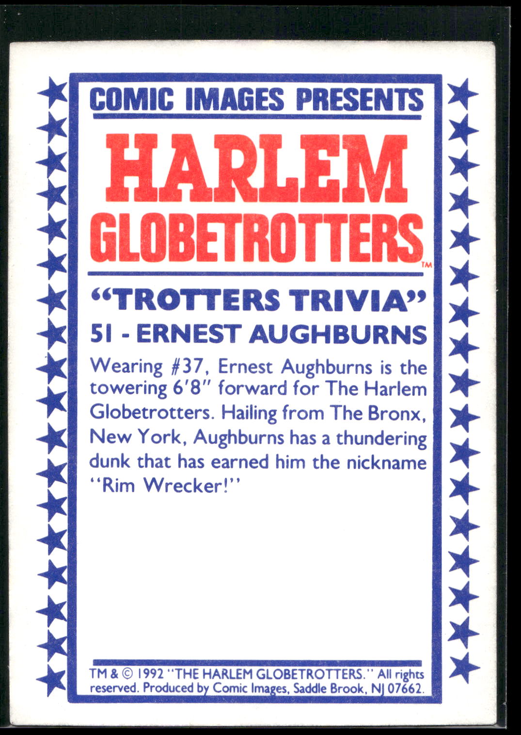 1992 Comic Images Harlem Globetrotters #51 Ernest Aughburns
