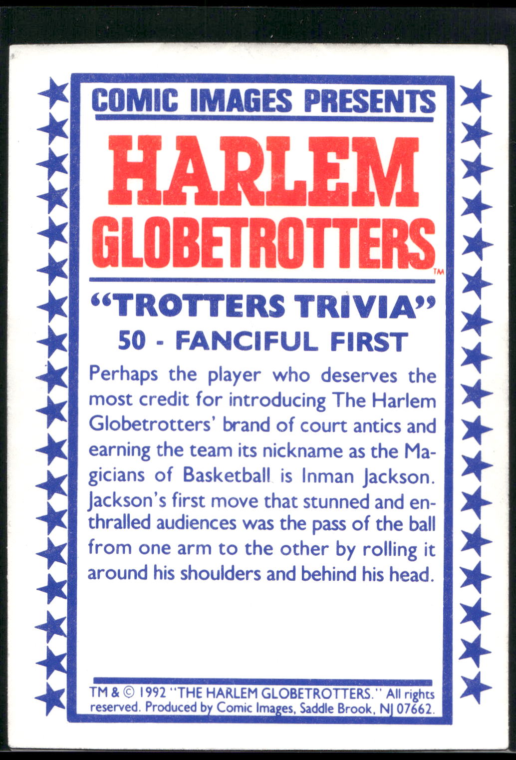 1992 Comic Images Harlem Globetrotters #50 Fanciful First
