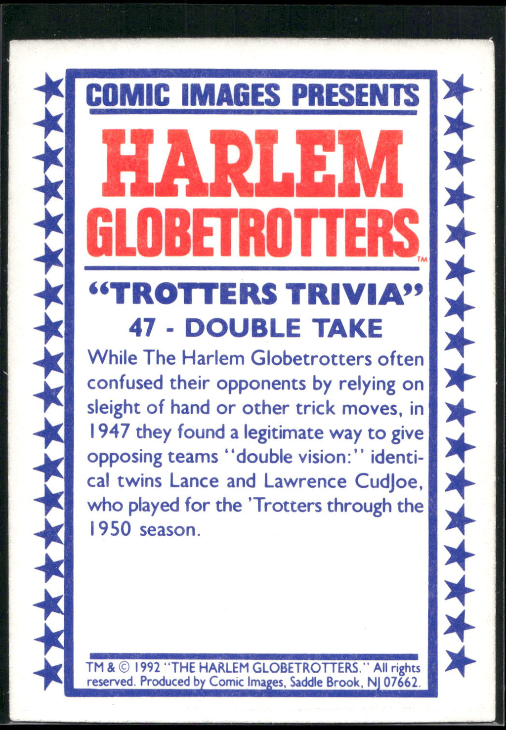 1992 Comic Images Harlem Globetrotters #47 Double Take