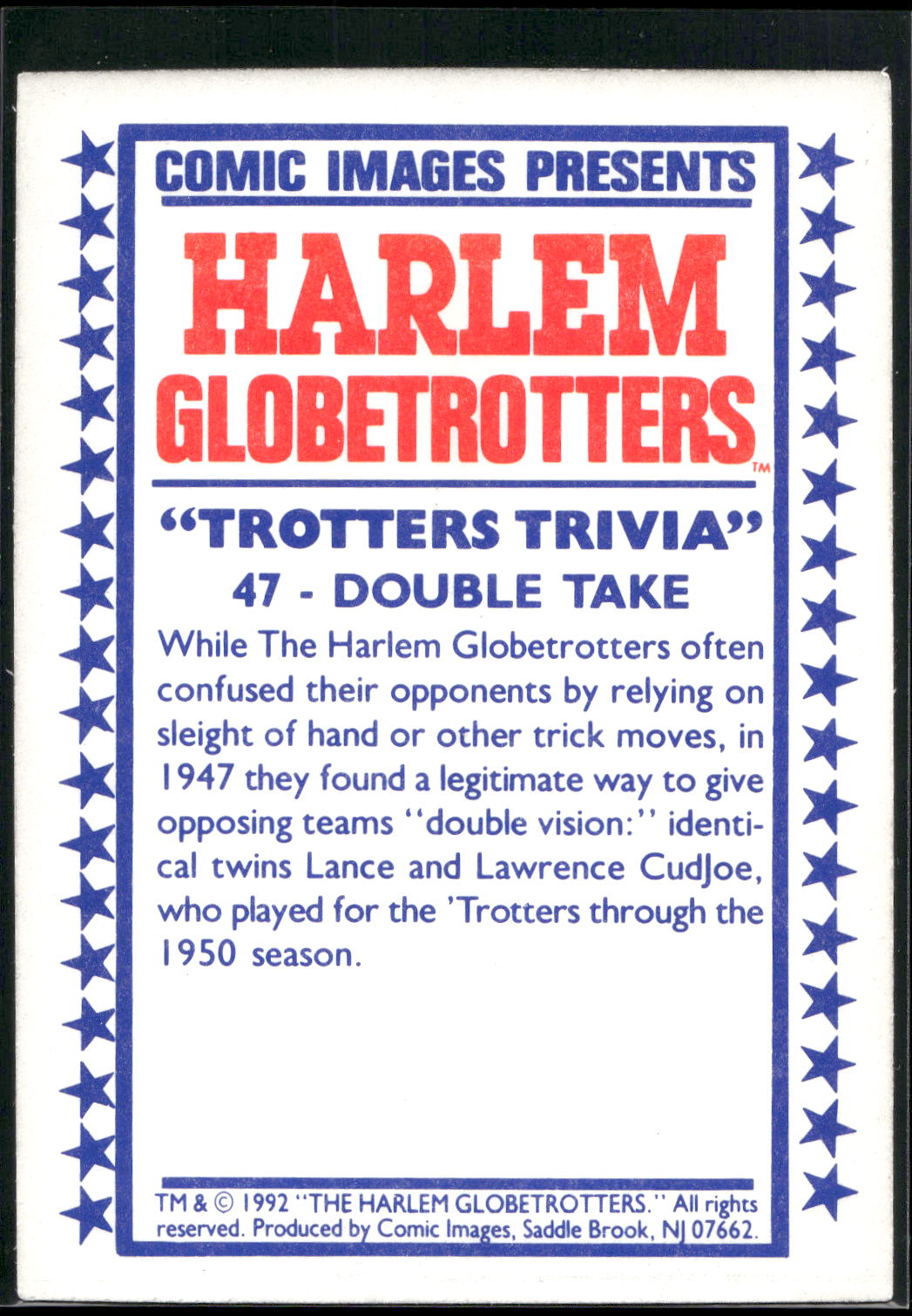 1992 Comic Images Harlem Globetrotters #47 Double Take