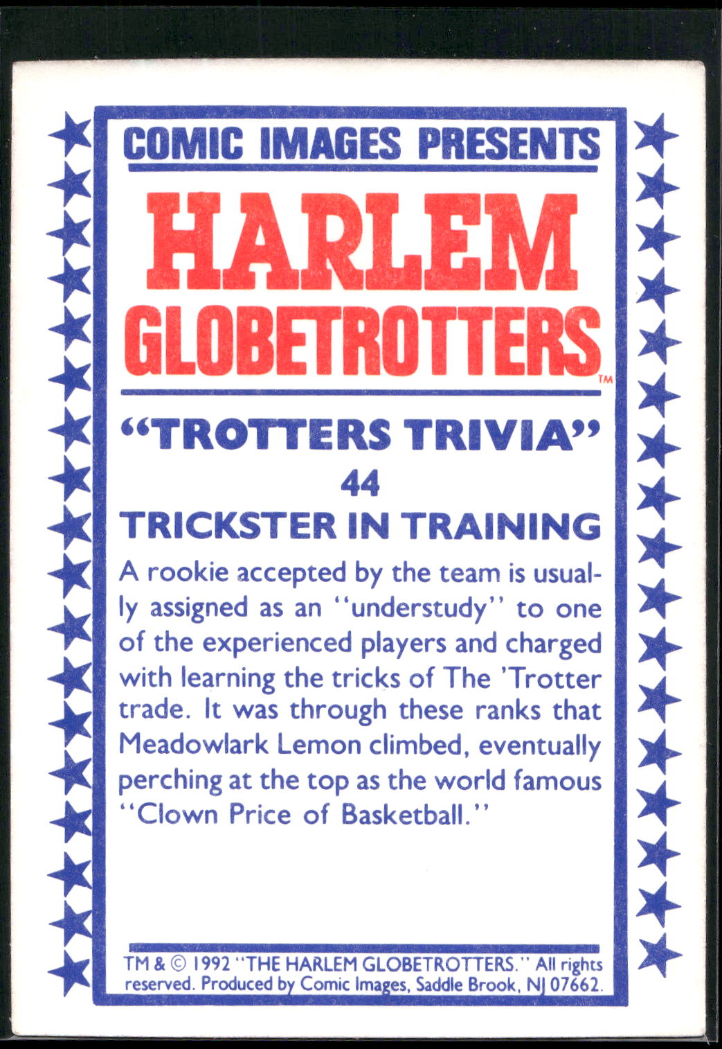 1992 Comic Images Harlem Globetrotters #44 Trickster in Training