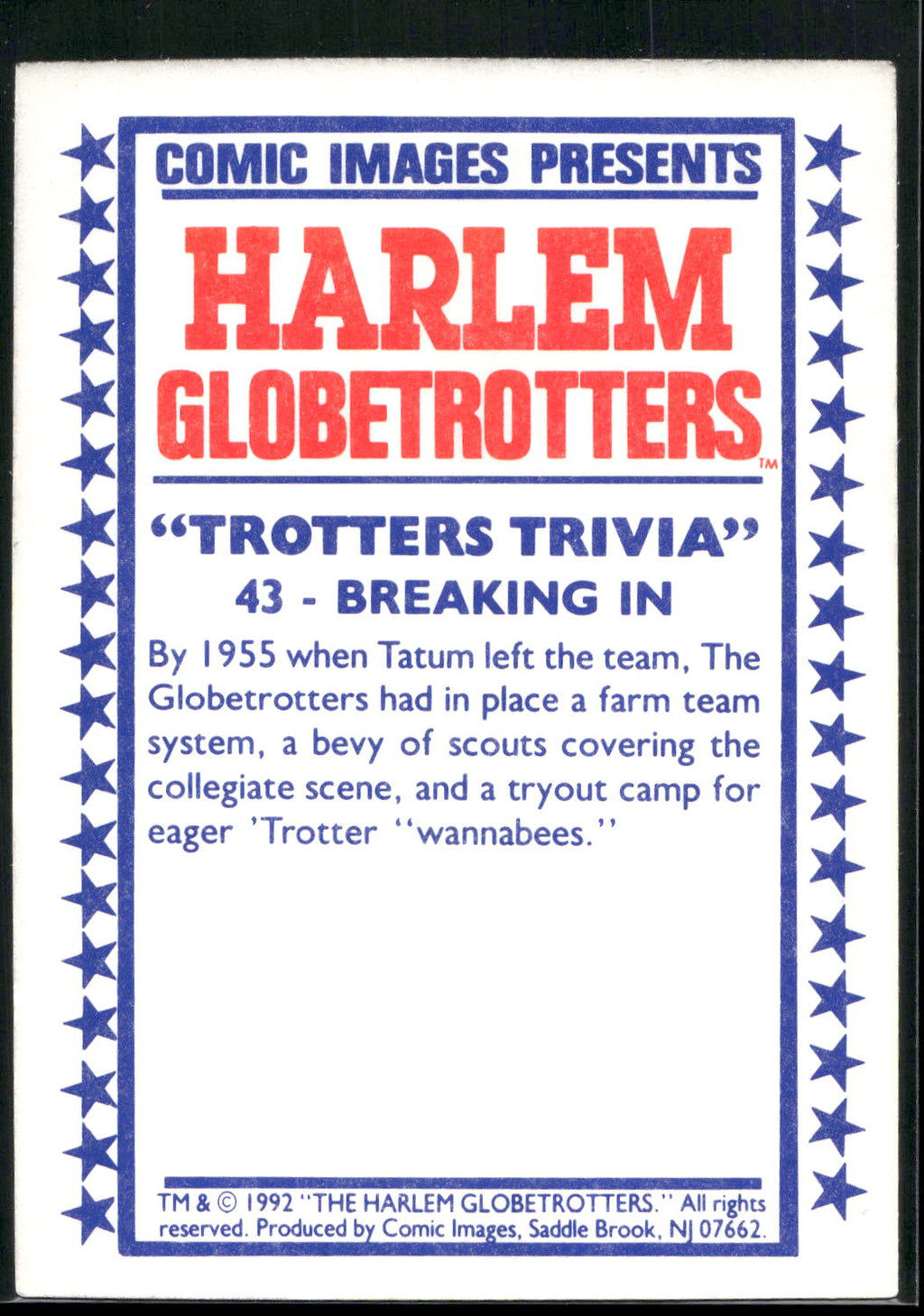 1992 Comic Images Harlem Globetrotters #43 Breaking In