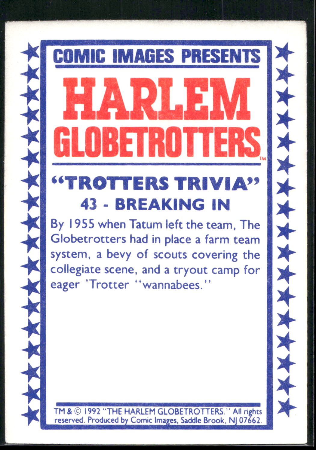 1992 Comic Images Harlem Globetrotters #43 Breaking In