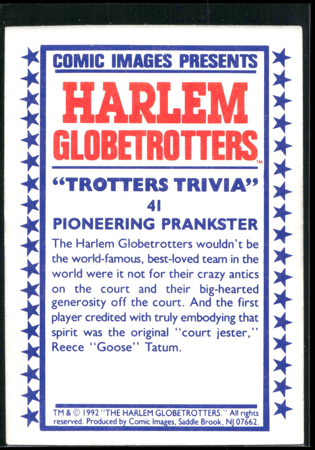 1992 Comic Images Harlem Globetrotters #41 Pioneering Prankster