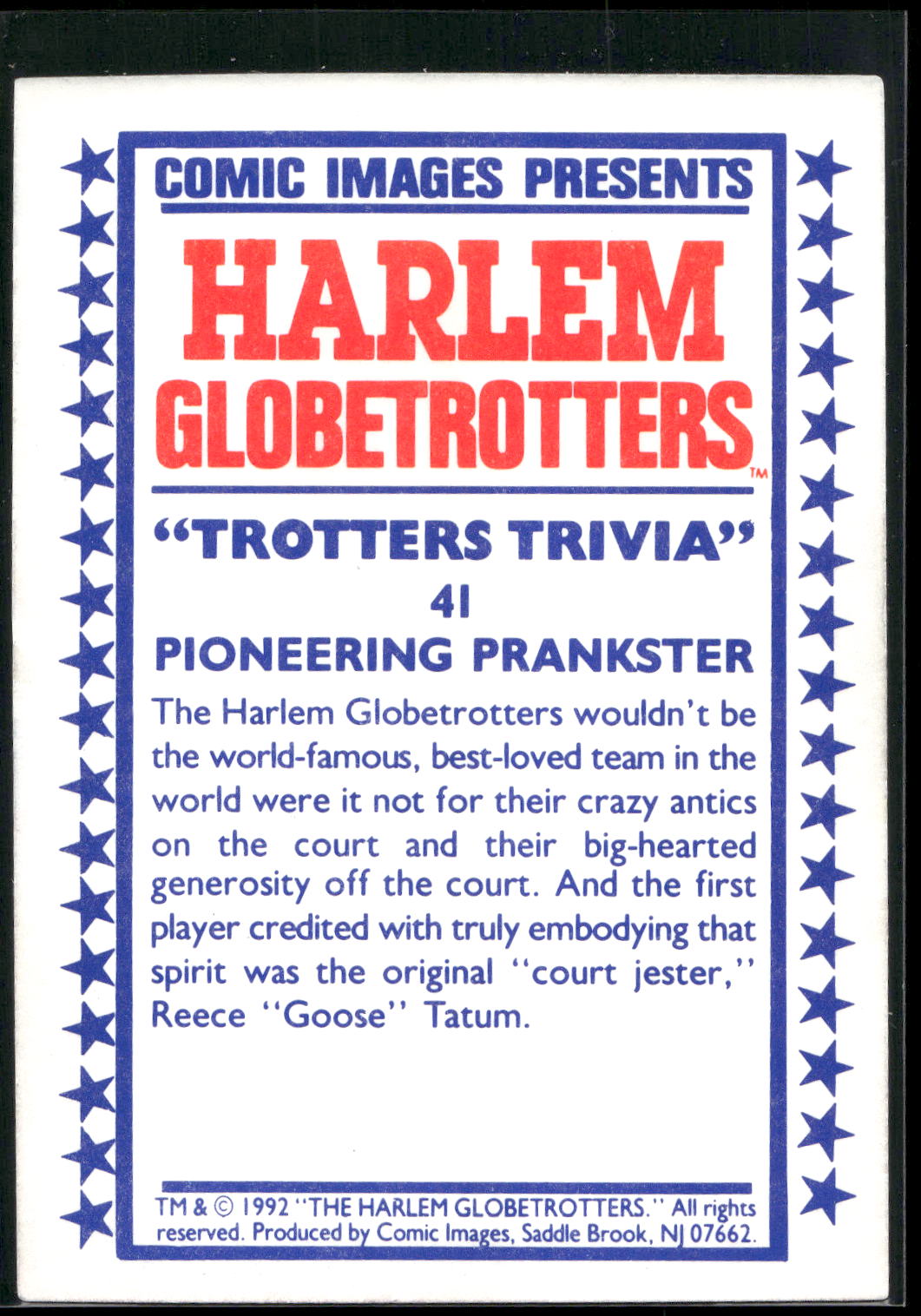 1992 Comic Images Harlem Globetrotters #41 Pioneering Prankster
