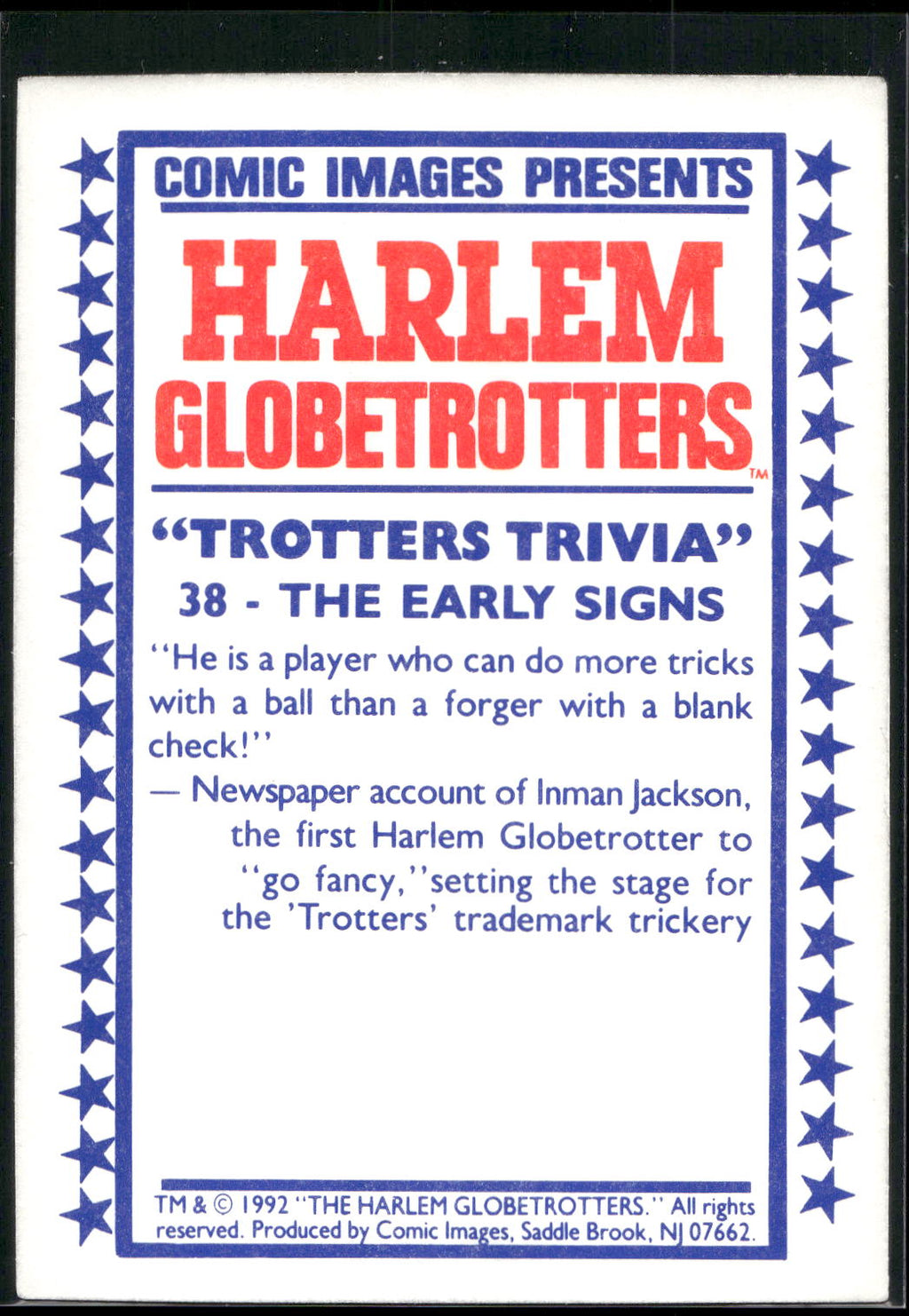 1992 Comic Images Harlem Globetrotters #38 The Early Signs