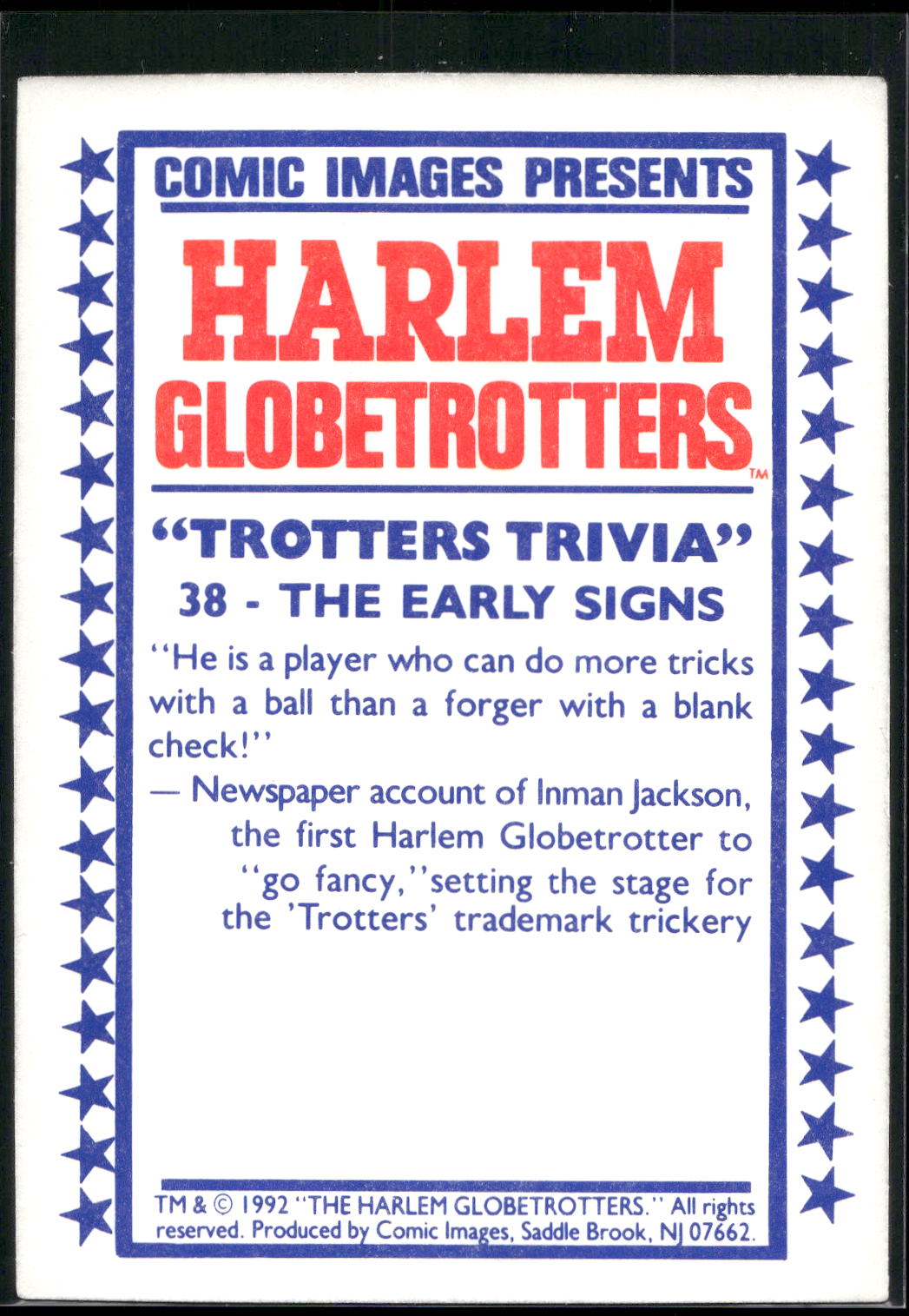 1992 Comic Images Harlem Globetrotters #38 The Early Signs