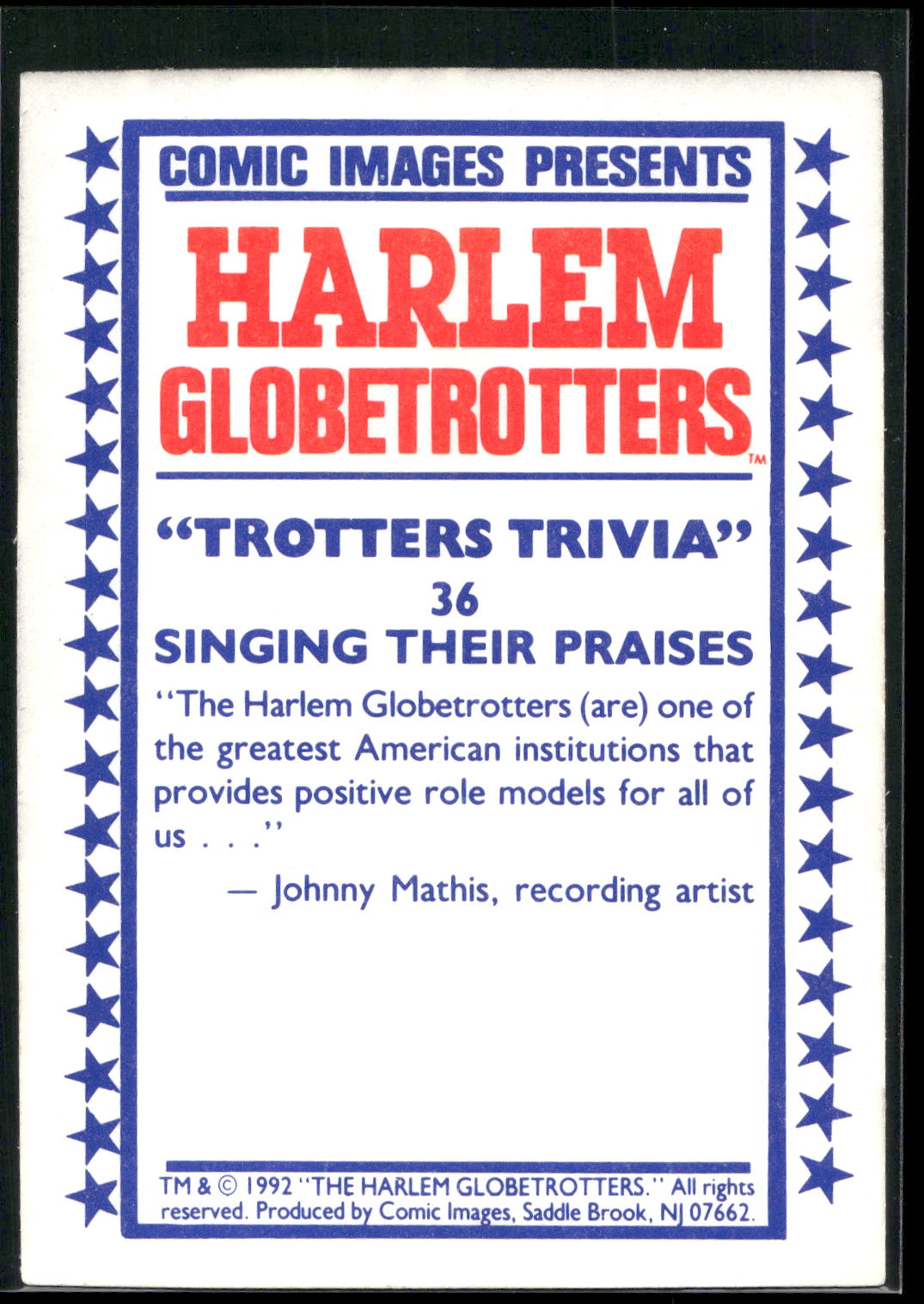1992 Comic Images Harlem Globetrotters #36 Singing Their Praises