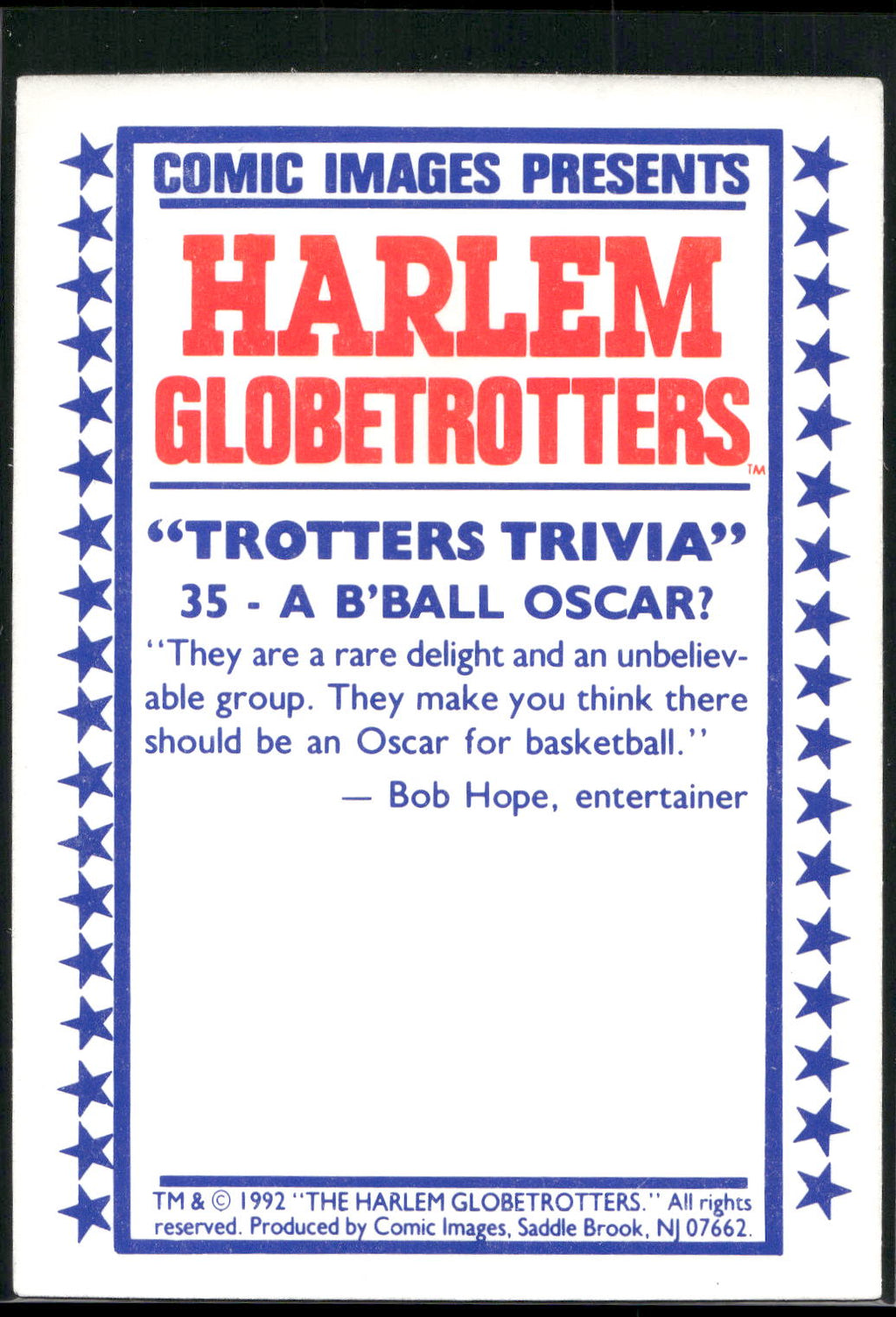 1992 Comic Images Harlem Globetrotters #35 A B'Ball Oscar?