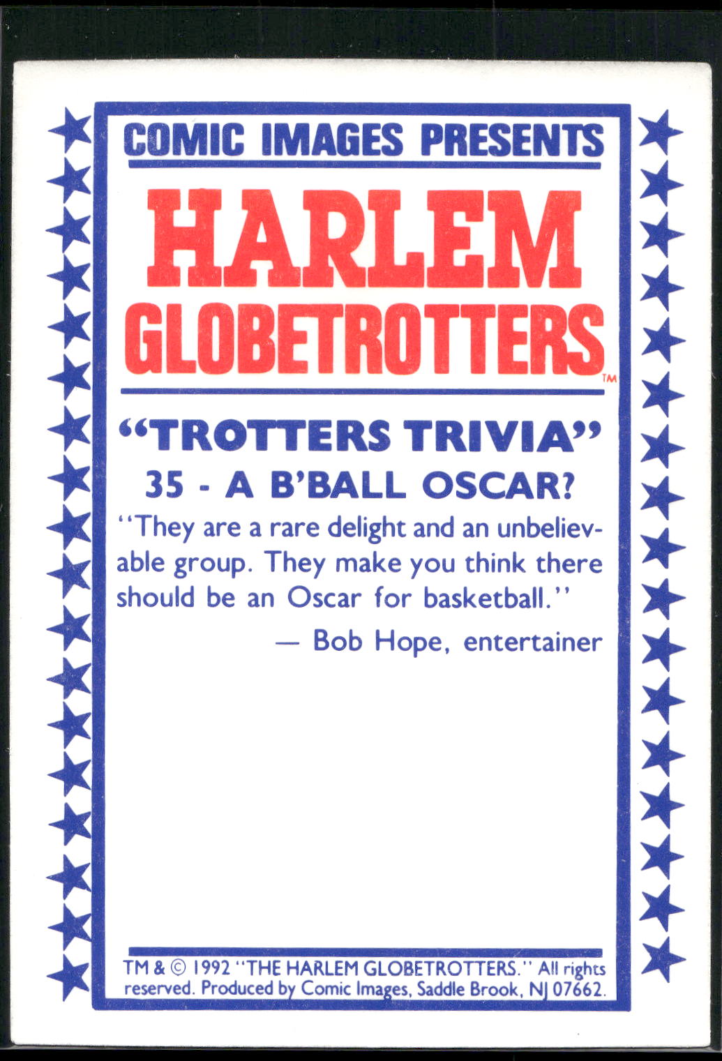 1992 Comic Images Harlem Globetrotters #35 A B'Ball Oscar?