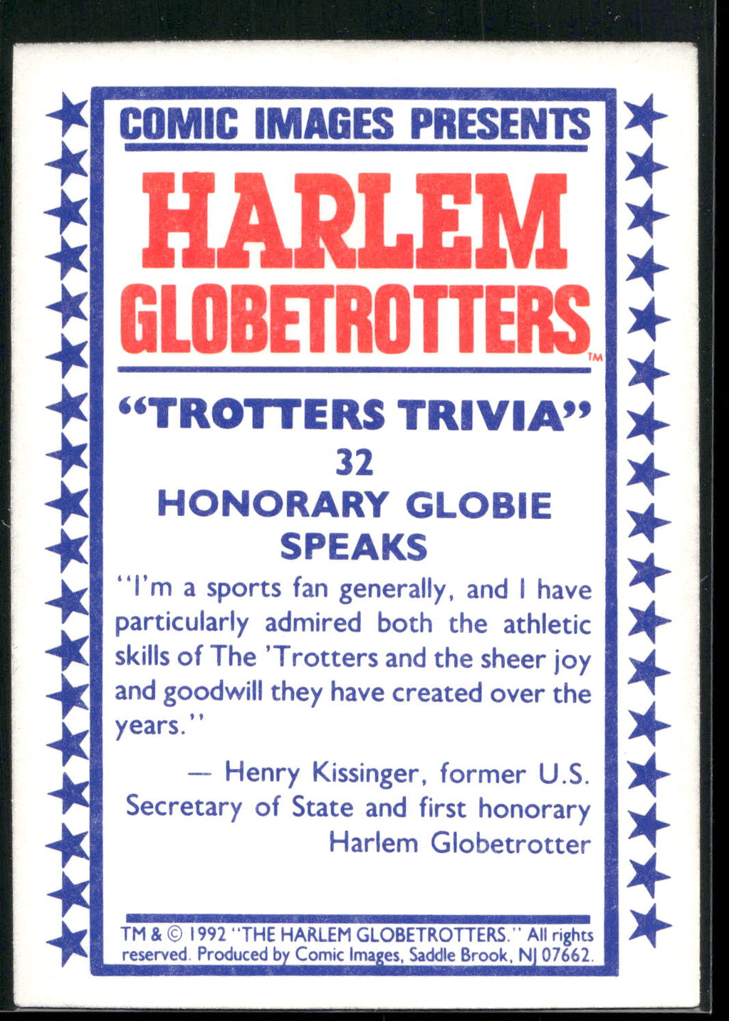 1992 Comic Images Harlem Globetrotters #32 Honorary Globie Speaks