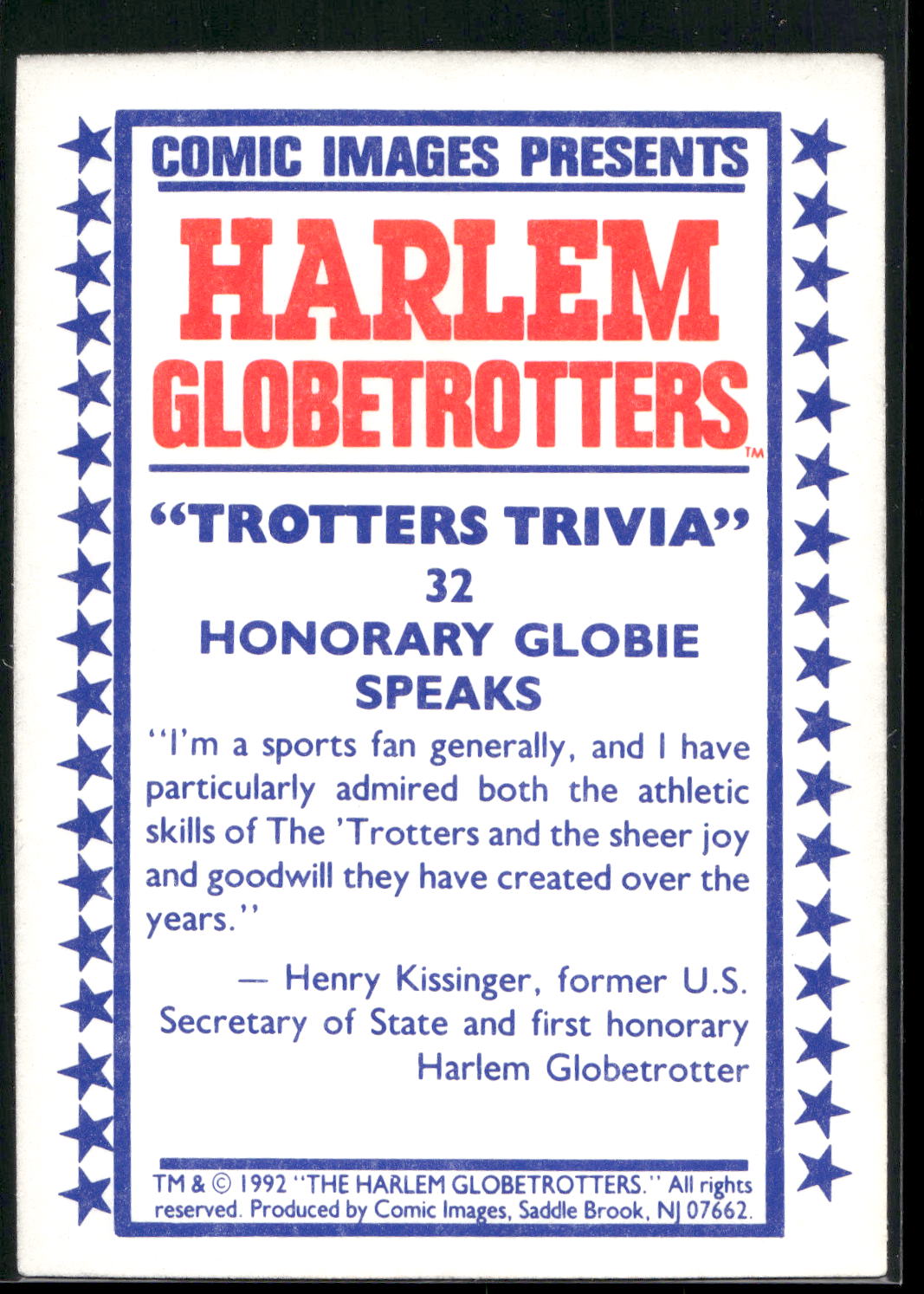 1992 Comic Images Harlem Globetrotters #32 Honorary Globie Speaks