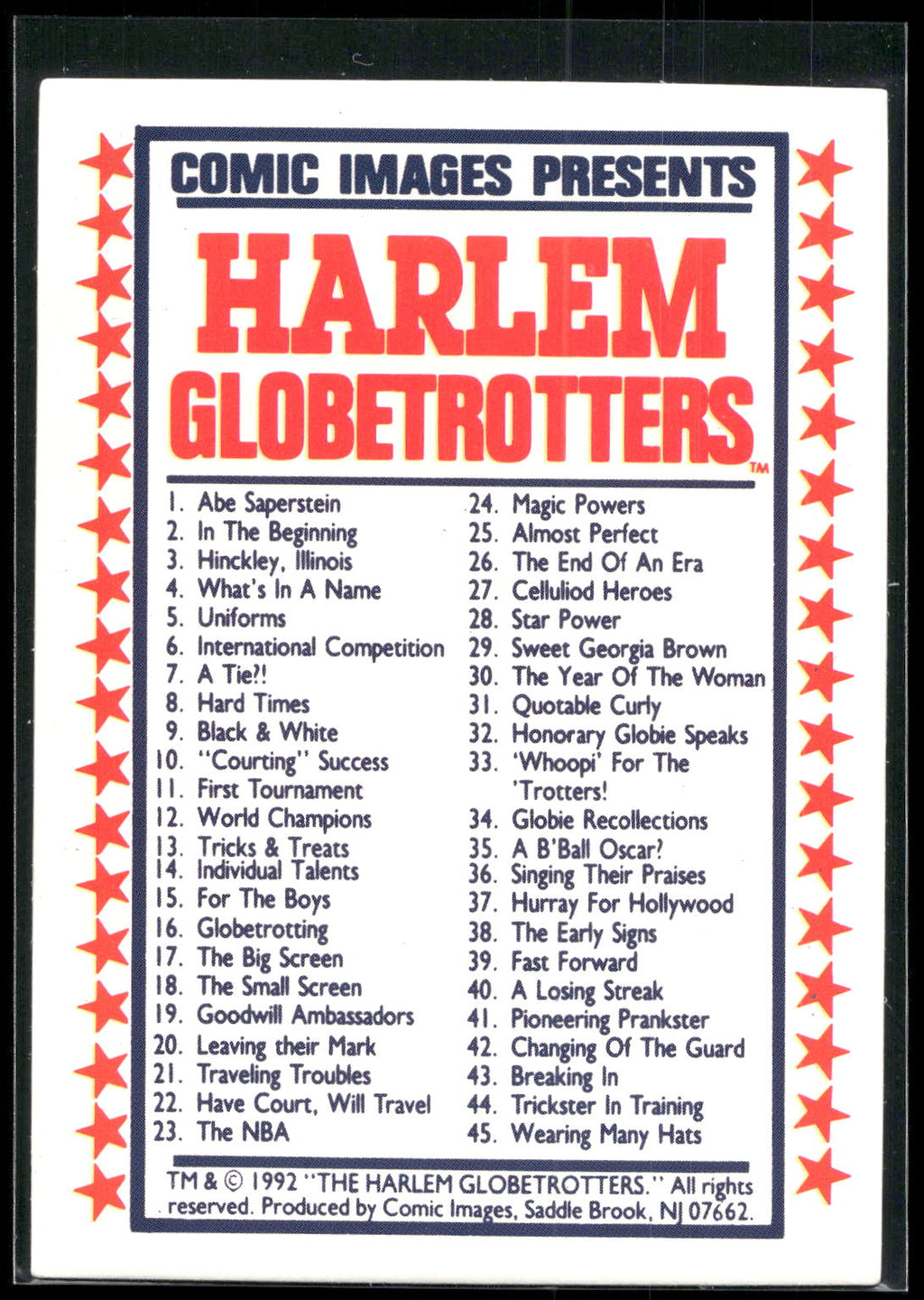 1992 Comic Images Harlem Globetrotters #90 Checklist