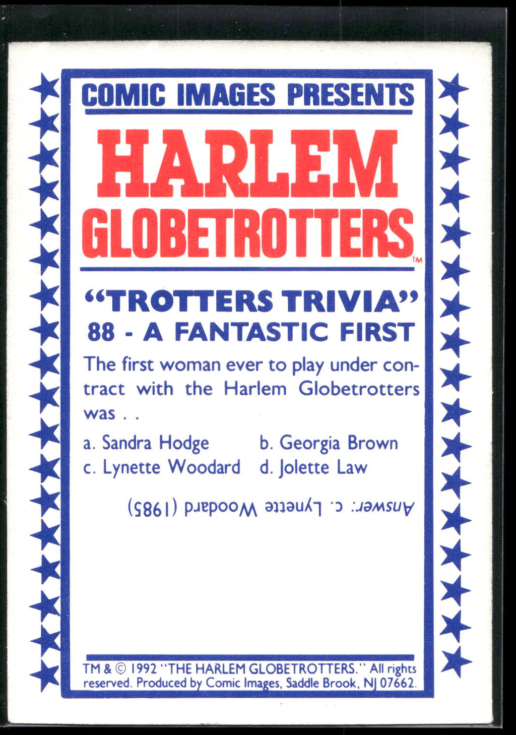 1992 Comic Images Harlem Globetrotters #88 A Fantastic First