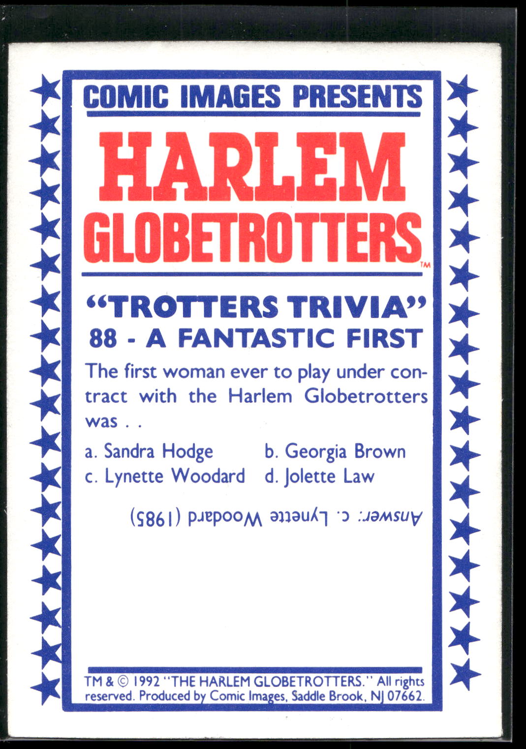 1992 Comic Images Harlem Globetrotters #88 A Fantastic First