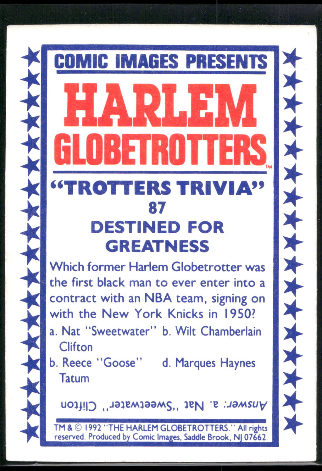 1992 Comic Images Harlem Globetrotters #87 Destined for Greatness