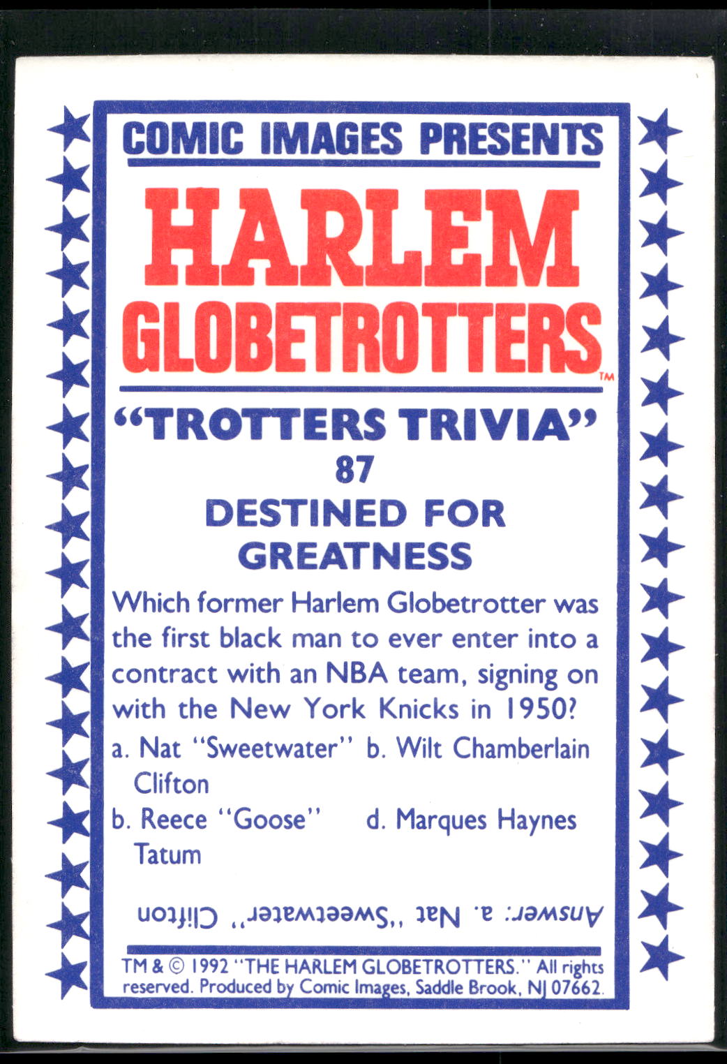 1992 Comic Images Harlem Globetrotters #87 Destined for Greatness