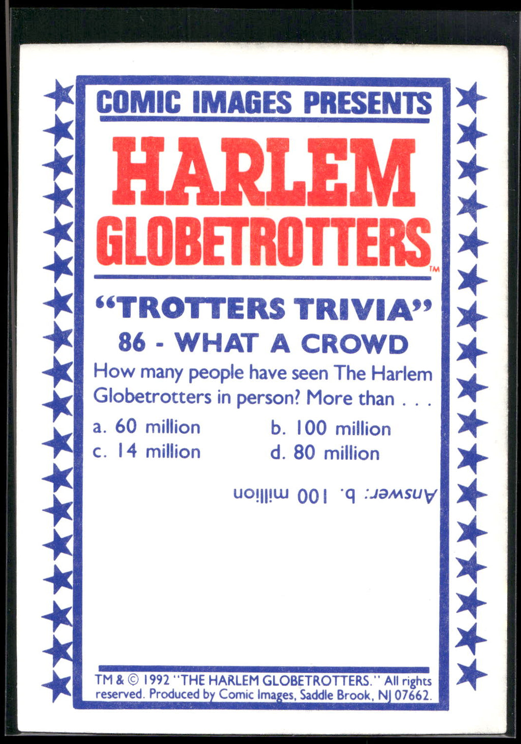 1992 Comic Images Harlem Globetrotters #86 What A Crowd