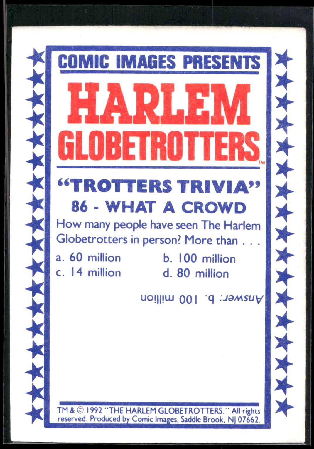 1992 Comic Images Harlem Globetrotters #86 What A Crowd