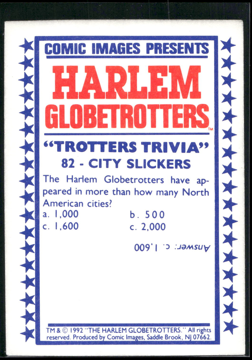 1992 Comic Images Harlem Globetrotters #82 City Slickers