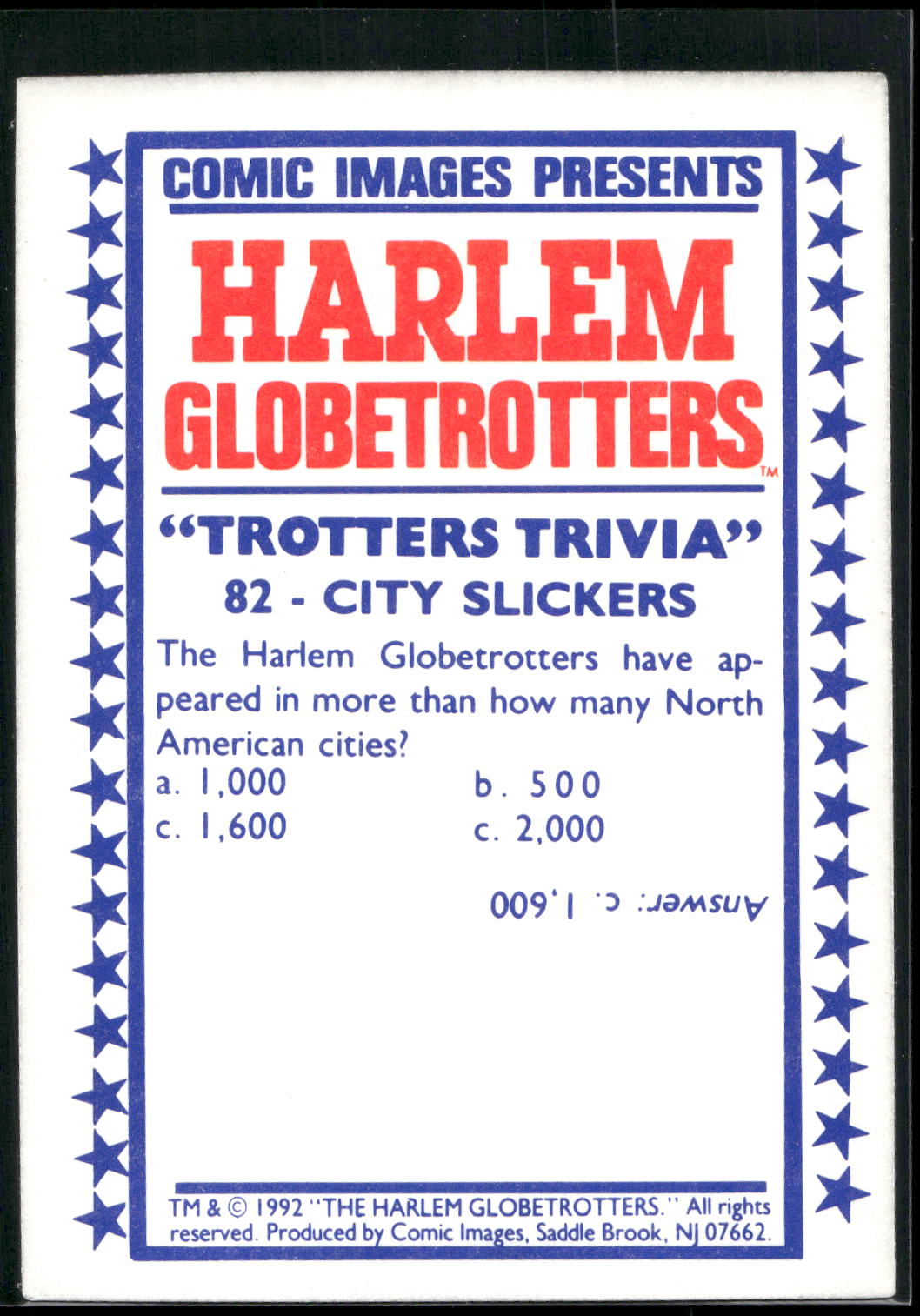 1992 Comic Images Harlem Globetrotters #82 City Slickers