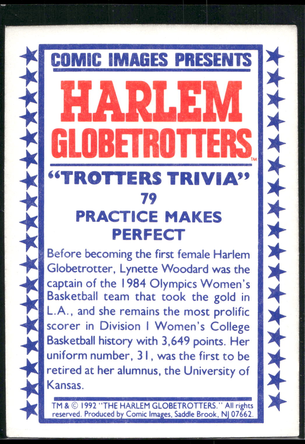1992 Comic Images Harlem Globetrotters #79 Practice Makes Perfect