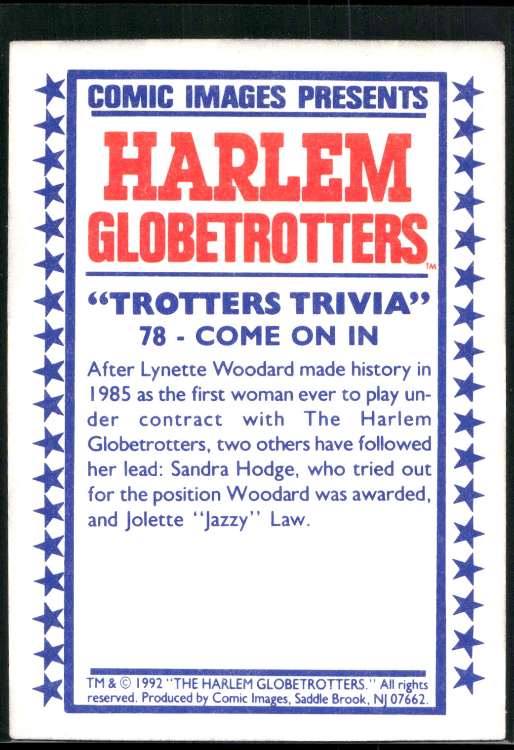 1992 Comic Images Harlem Globetrotters #78 Come on In