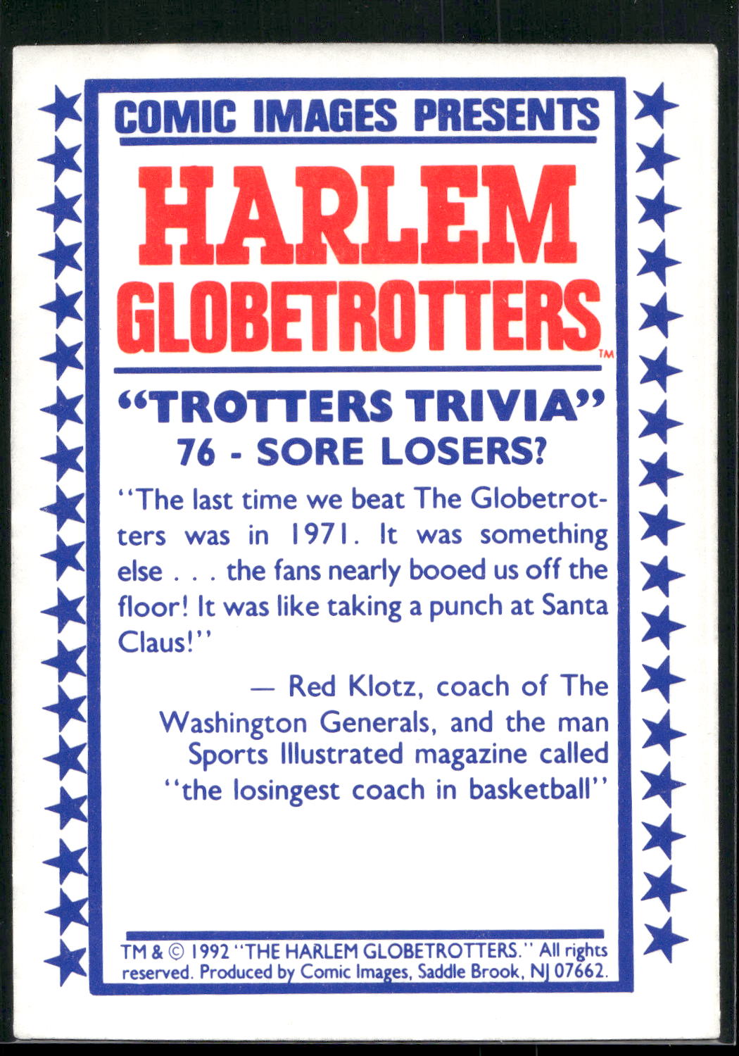 1992 Comic Images Harlem Globetrotters #76 Sore Losers?