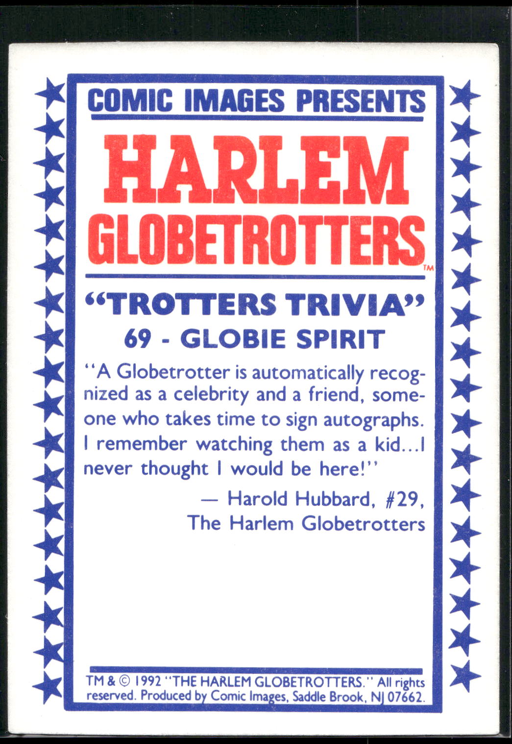 1992 Comic Images Harlem Globetrotters #69 Globie Spirit
