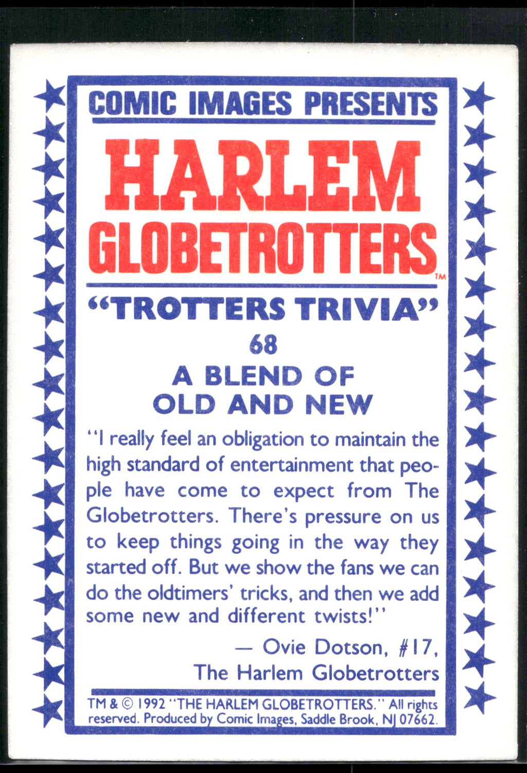 1992 Comic Images Harlem Globetrotters #68 A Blend of Old and New
