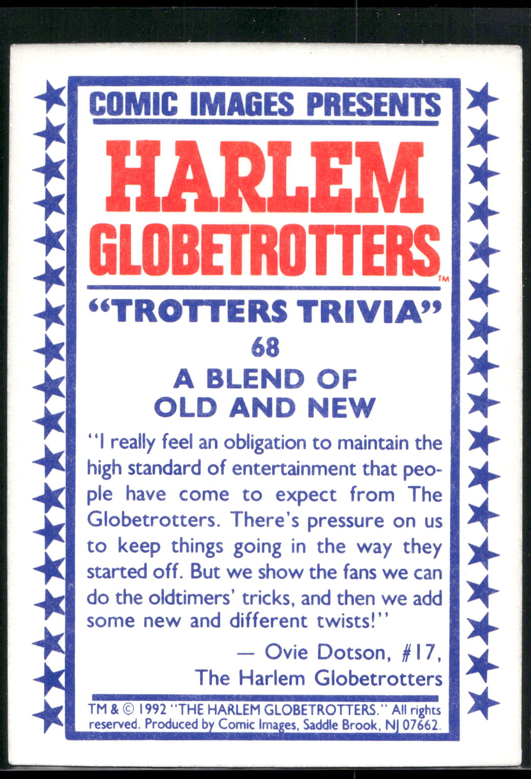 1992 Comic Images Harlem Globetrotters #68 A Blend of Old and New