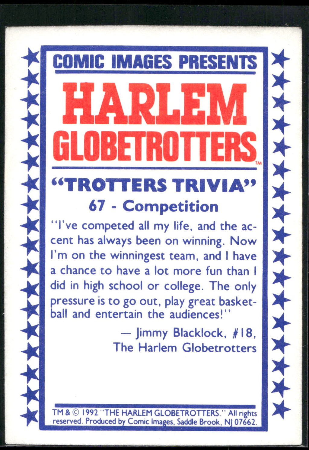 1992 Comic Images Harlem Globetrotters #67 Competition