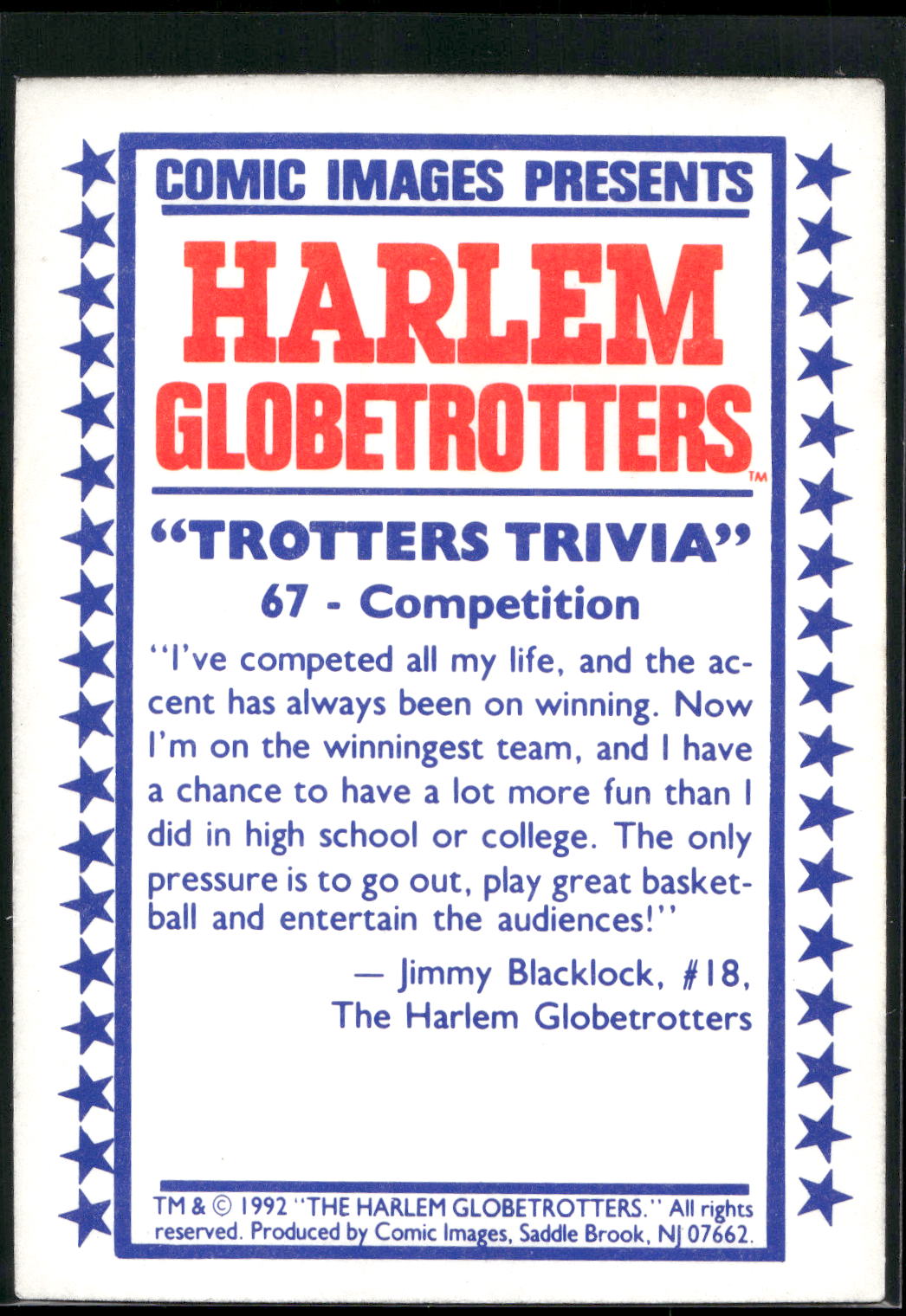 1992 Comic Images Harlem Globetrotters #67 Competition