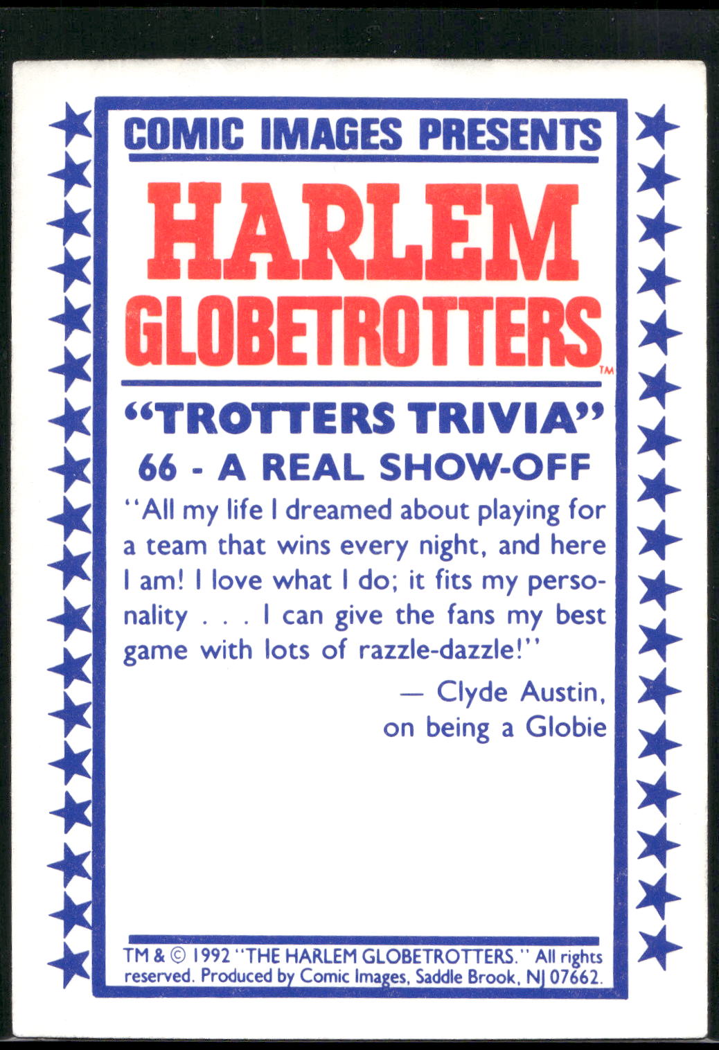 1992 Comic Images Harlem Globetrotters #66 A Real Show-Off