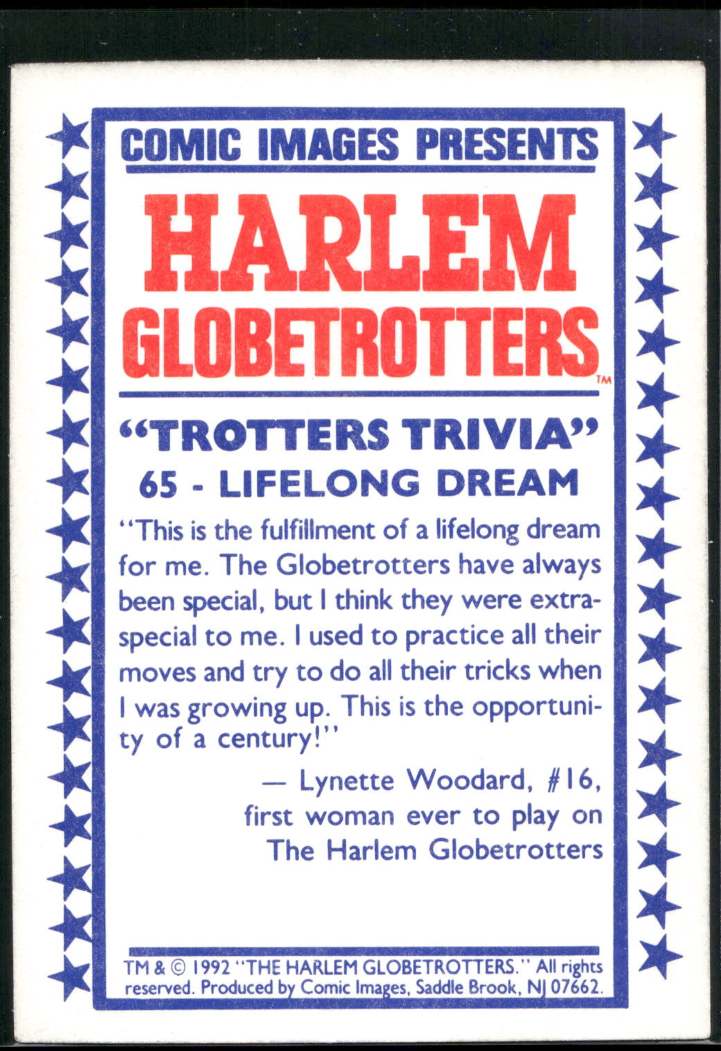1992 Comic Images Harlem Globetrotters #65 Lifelong Dream
