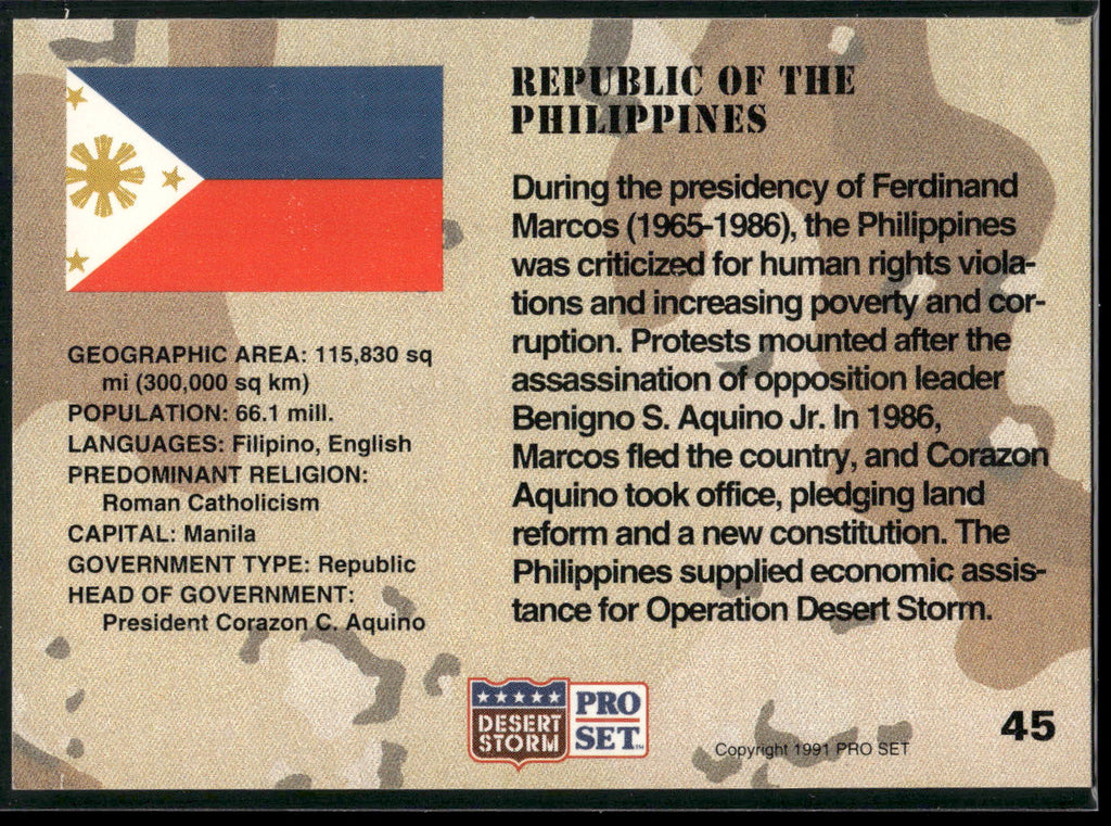 1991 Pro Set Desert Storm #45 Republic of the Philippines