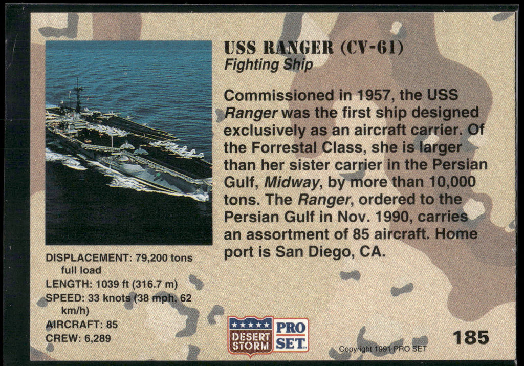 1991 Pro Set Desert Storm #185 USS Ranger (CV-61)
