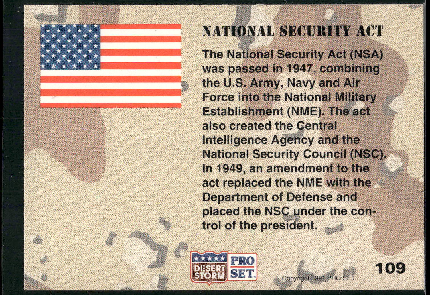1991 Pro Set Desert Storm #109 National Security Act