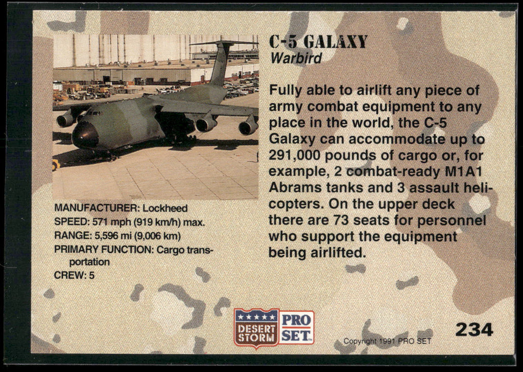 1991 Pro Set Desert Storm #234 C-5 Galaxy