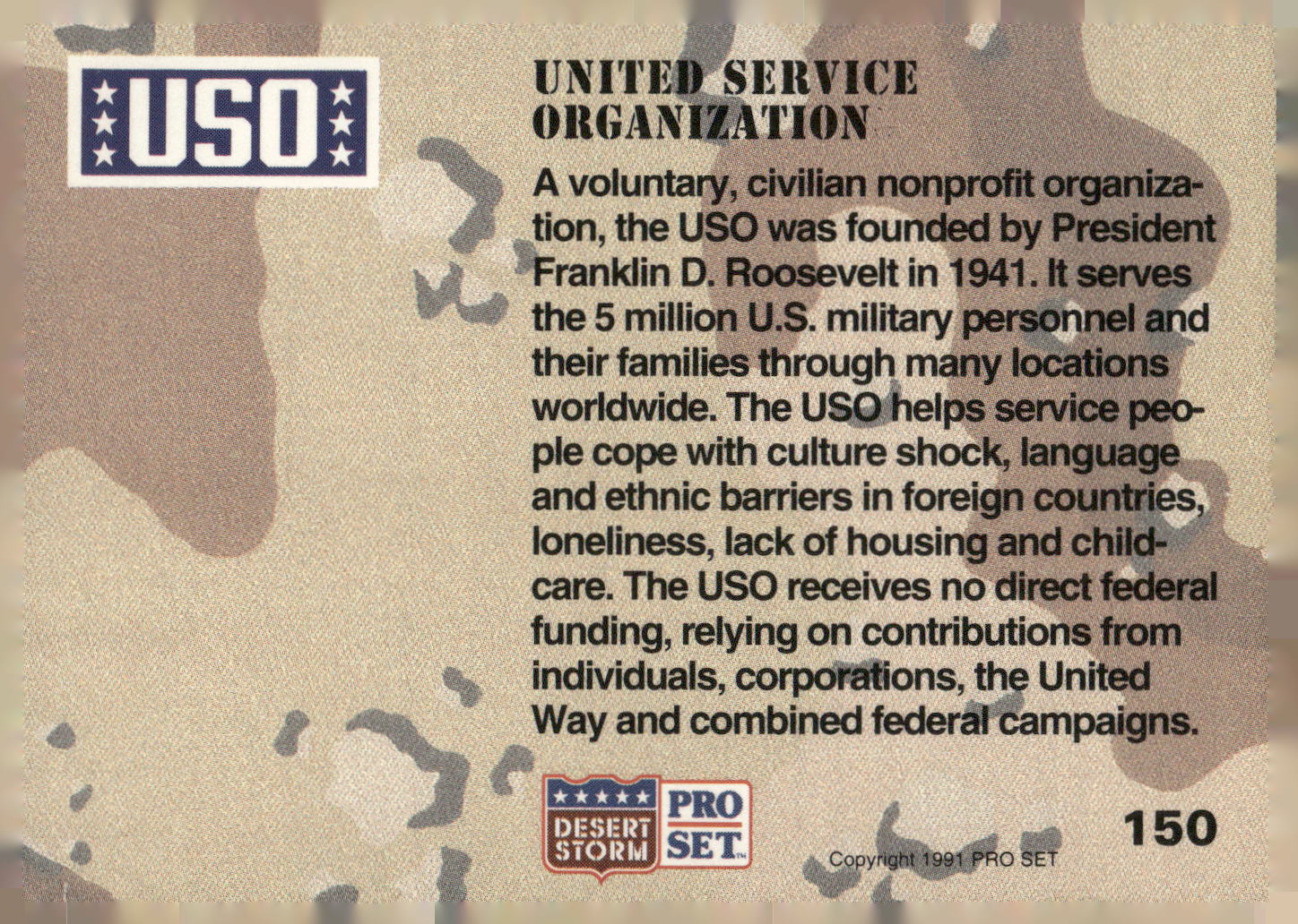 1991 Pro Set Desert Storm #150 United Service Organization
