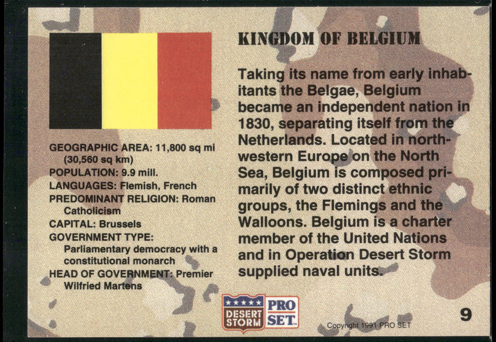 1991 Pro Set Desert Storm #9 Kingdom of Belgium