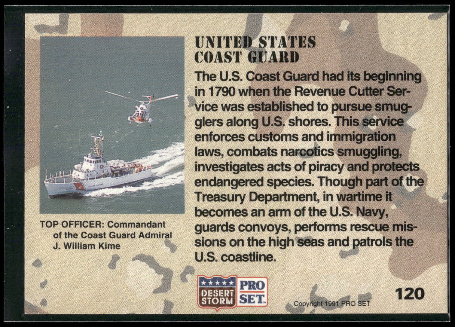 1991 Pro Set Desert Storm #120 United States Coast Guard