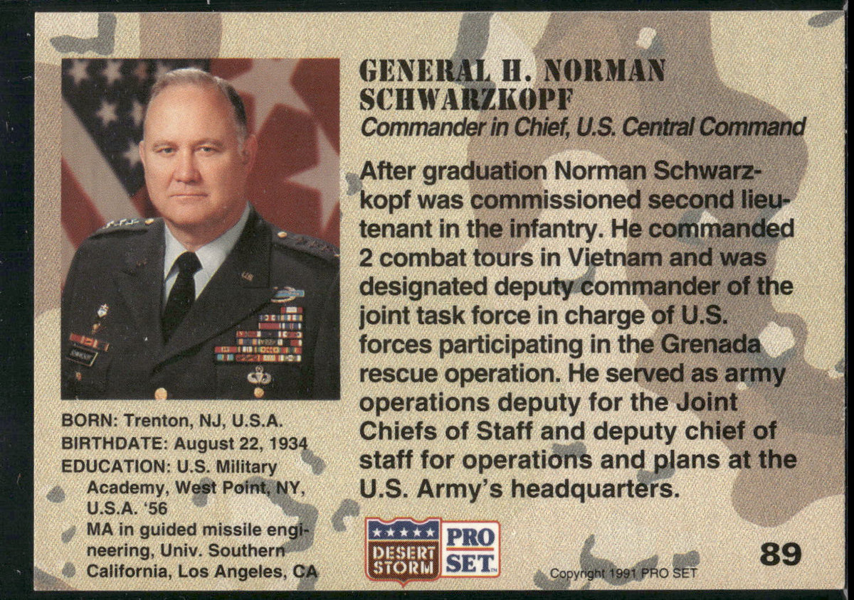 1991 Pro Set Desert Storm #89 Gen. H. Norman Schwarzkopf