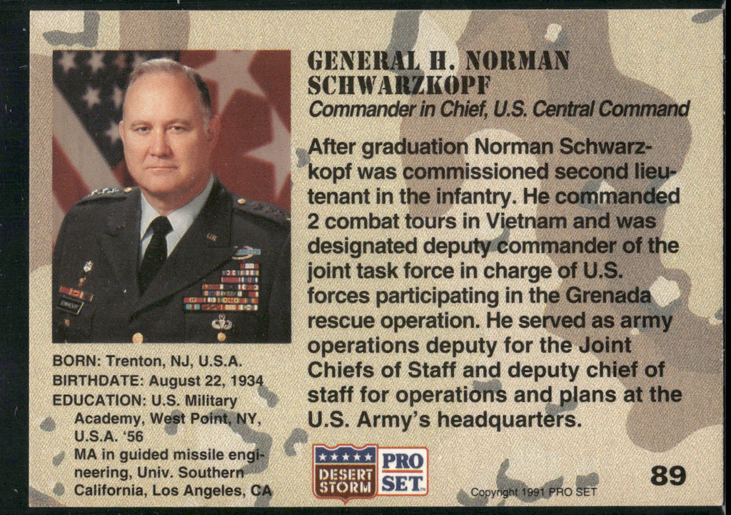 1991 Pro Set Desert Storm #89 Gen. H. Norman Schwarzkopf
