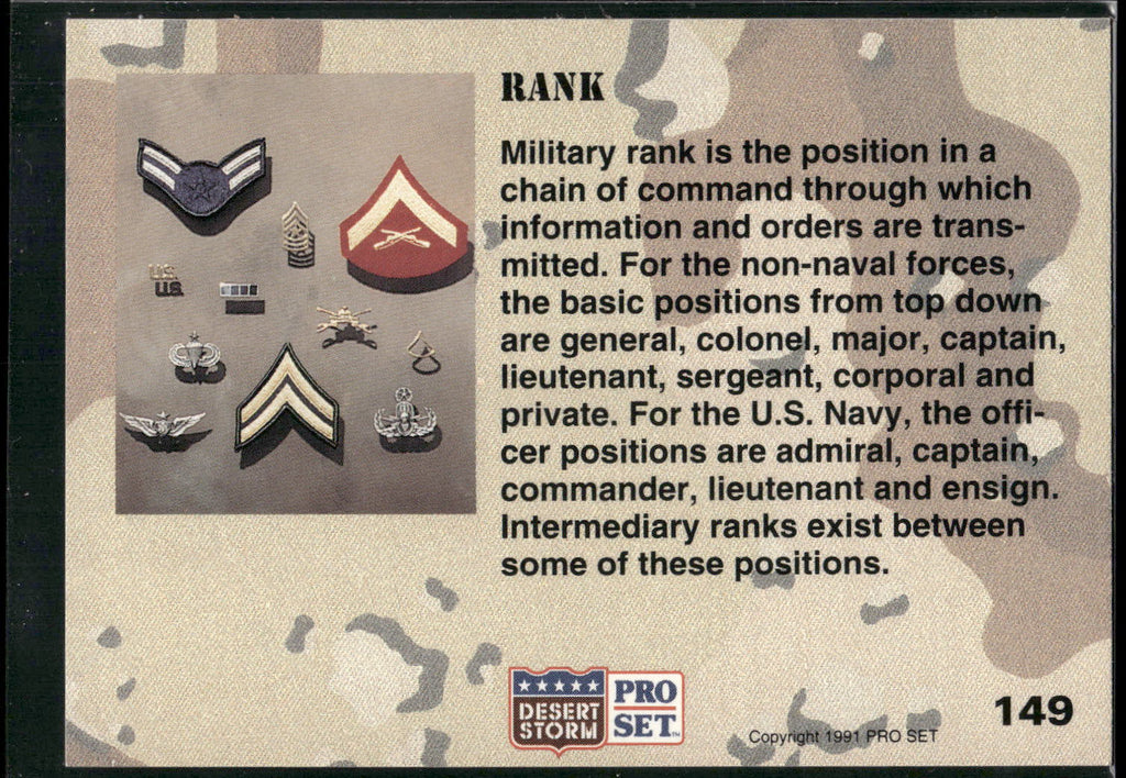 1991 Pro Set Desert Storm #149 Rank