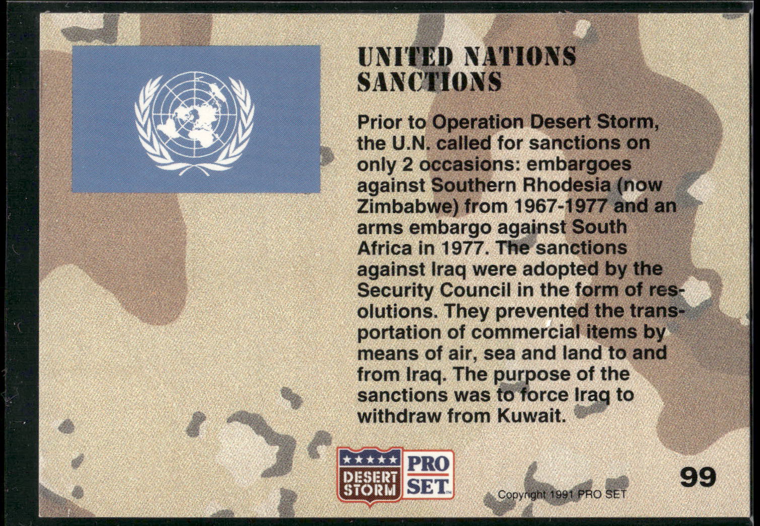 1991 Pro Set Desert Storm #99 United Nations Sanctions