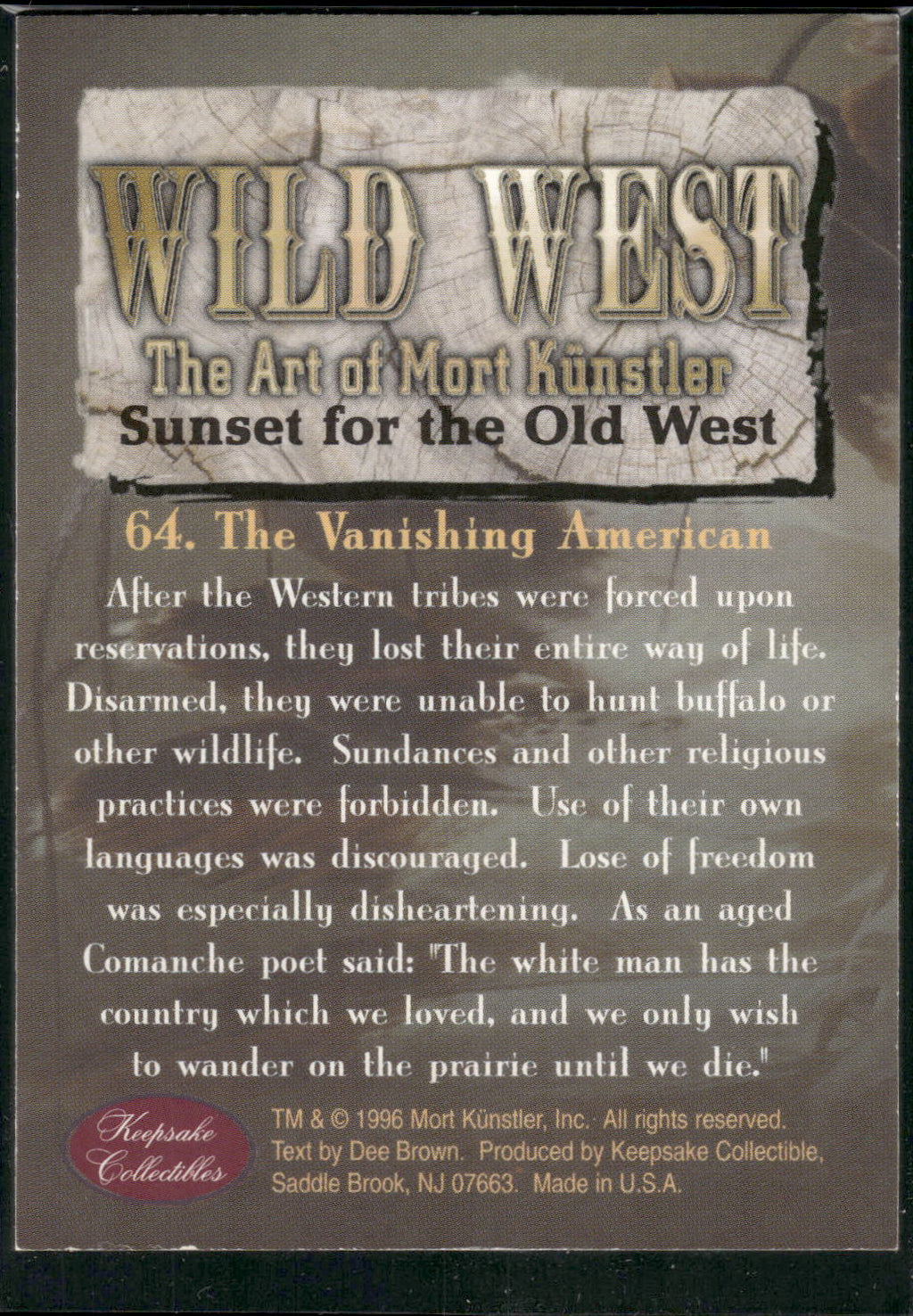 1996 Keepsake Collectibles Wild West: #64 The Vanishing American