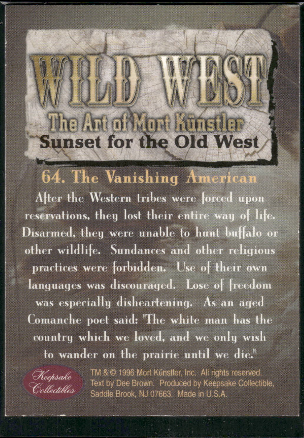 1996 Keepsake Collectibles Wild West: #64 The Vanishing American