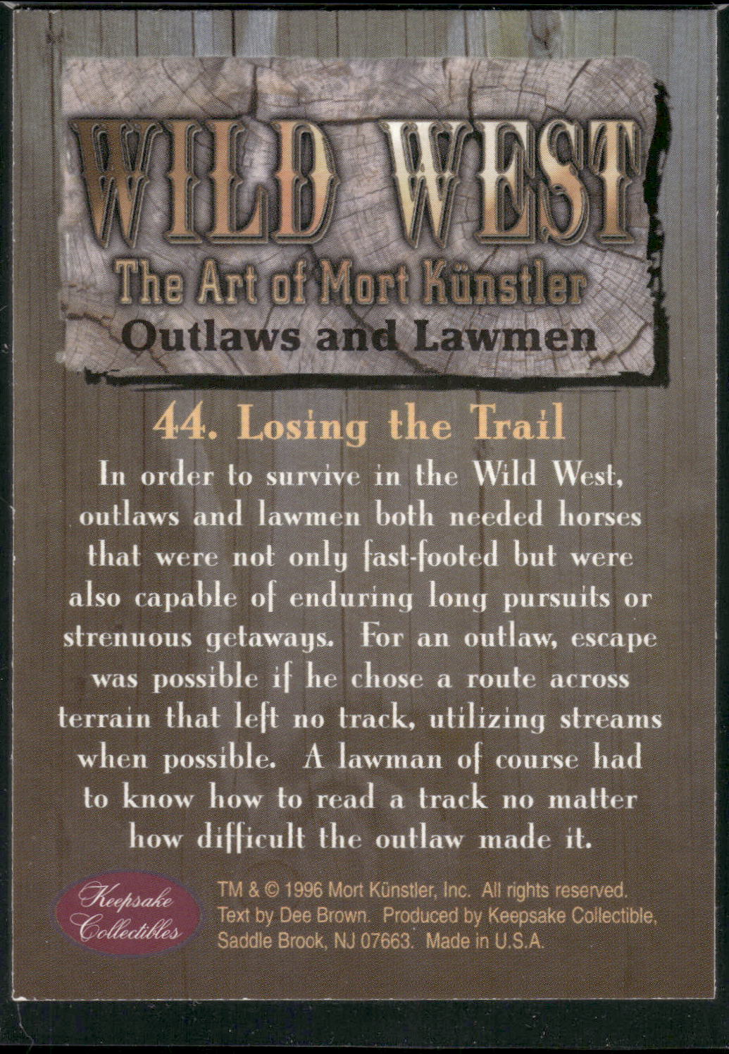 1996 Keepsake Collectibles Wild West: Mort Kunstler #44 Losing the Trail