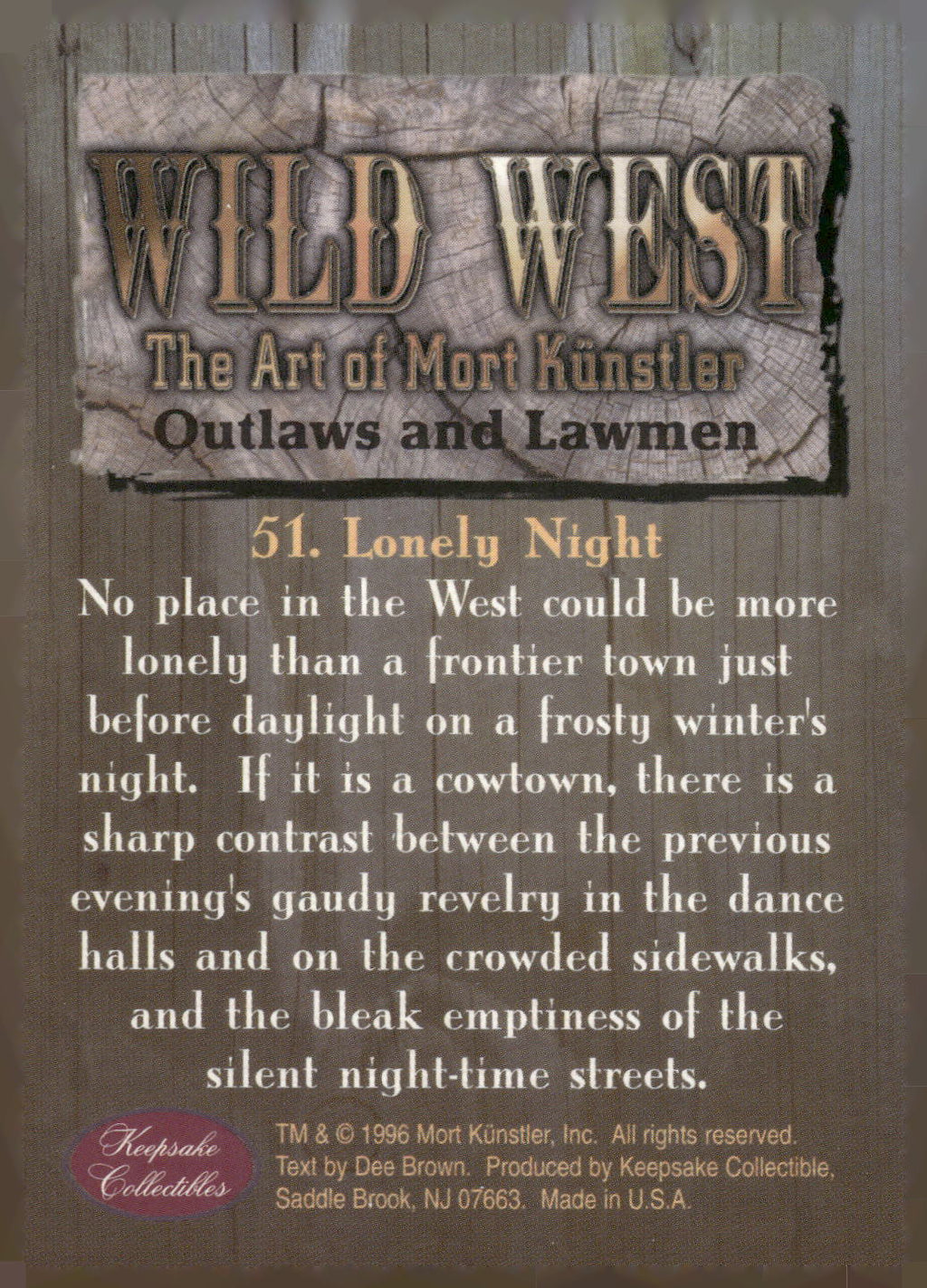 1996 Keepsake Collectibles Wild West: The Art of Mort Kunstler #51 Lonely Night